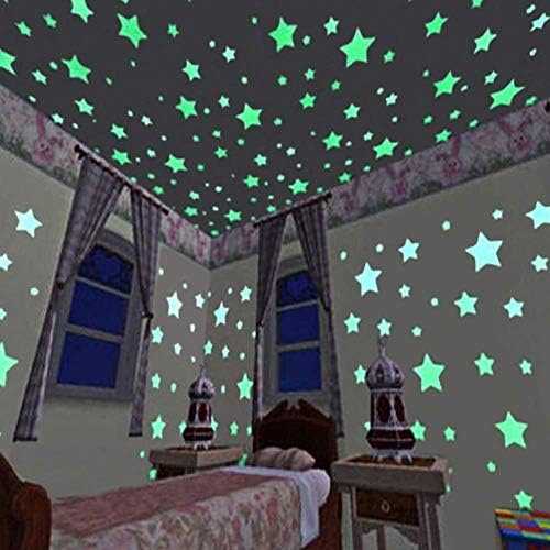 PULABO100 PCS 3D GLOW NAS ESTRELAS DARENTES E LONA ATUALMENTE DESTURS FLUESCENTES adesivos de parede brilhantes Decalques murais de arte de parede adesivo para crianças paredes de quarto de bebê teto de céu noturno estrelado