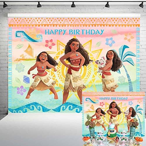 Cenário pastel moana para festa de aniversário em aquarela praia nascer do sol, princesa moana tem tema pano de fundo para sobremesa