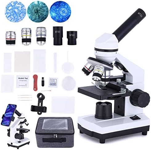 Microscópio de composto monocular Poothoh 40x-2000 com iluminação microscópio de LED duplo, tabela de carregamento