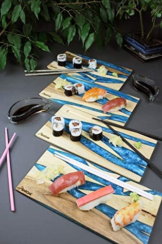 Bardak Wood Board Serving Conjunto de 4 placas 5,5 ”x11” cada, placas de madeira com ranhura de suco, servindo pratos para queijo,