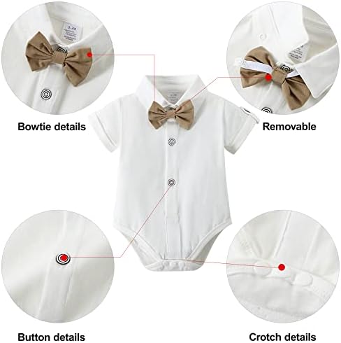 Disaur Baby menino roupas de roupas, cavalheiro infantil roupas de mangas curtas + boliche + calça suspensa Conjunto de casamento de 0 a 18 meses