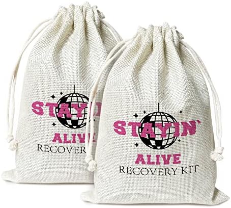 Sacos de kit de ressaca de Tfciate, sacos de estopa Stayin 'Alive com cordão para chuveiro de noiva, casamento, viagens, Bacharte Survival