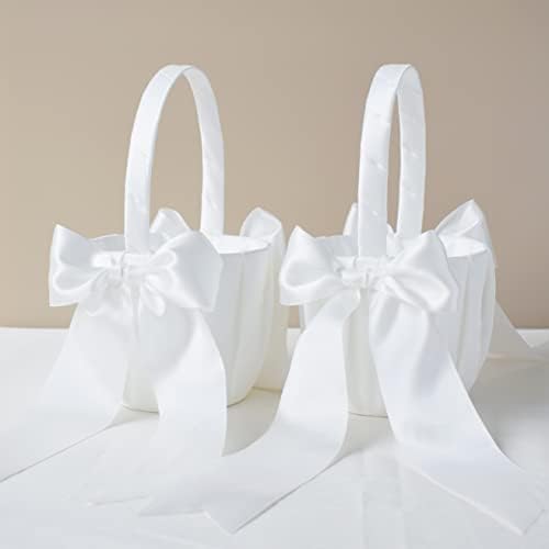 Hoyar 2 PCs Flower Girl Cestos para casamentos, cestas de casamento de Bow Bow, fofas simples para menina florida