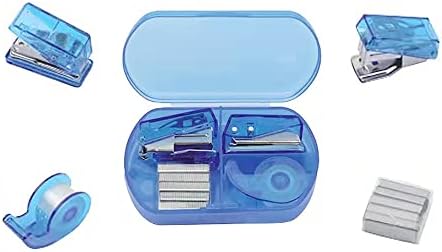 Blue Mini Office Supply Supply, inclua mini grampeador, dispensador de fita, perfurador de buracos, grampos, mini