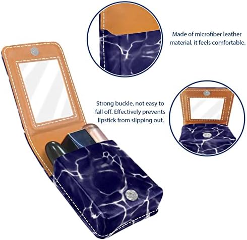 Caixa de batom de Oryuekan com espelho bolsa de maquiagem portátil fofa, bolsa cosmética, água azul marinho, mármore moderno moderno