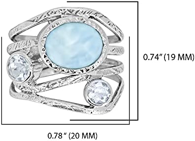 Yotreasure Natural Larimar Blue Topaz 925 Sterling Silver Antique de três pedras anel de desvio de pedra