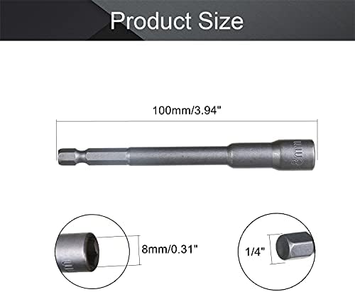 Utoolmart 1/4 Hap-shank de troca de 8mm de 8 mm de broca de driver de porca magnética, comprimento de 100 mm, métrica 10pcs