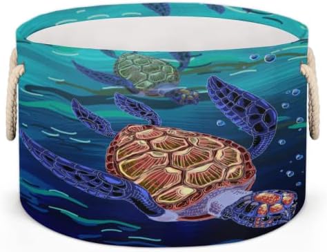 Tartaruga marinha oceânica Grandes cestas redondas para cestas de lavanderia de armazenamento com alças cestas de armazenamento