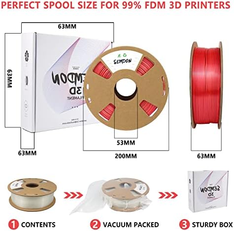 Filamento da impressora 3D semdon, dupla cor de alteração de cor Gold Red Pla Filamento 1,75 mm ± 0,03mm com superfície