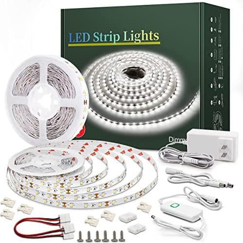 Luzes de tira LED de Nozaya para quarto - 65,6 pés, kit branco com clipes adesivos, conectores, interruptor mais escuro e conectores