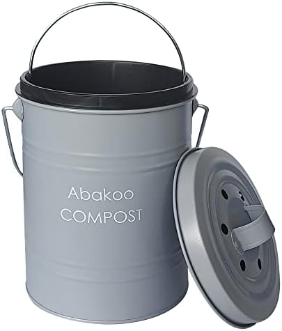 Bin composto de aço inoxidável ABAKOO - Premium grau 304 Compositor de cozinha em aço inoxidável - inclui 4 filtro de carvão, balde de reciclagem de cozinha de bancada interna)