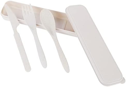 Potomart Portable Wheat Straw Calheres, utensílios gratuitos reutilizáveis ​​de 3 peças, incluindo garfo de colher de facas e caixa