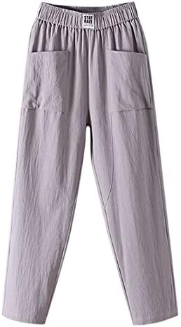 Calça de linho de algodão da cintura elástica feminina de Zhuer com bolsos de verão, respirável calças de praia relaxadas