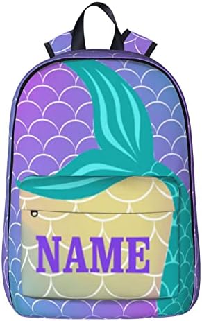 Mochila personalizada para meninos meninas, mochilas de cauda de sereia personalizadas com nome, personalize o presente de mochila para piquenique casual de viagem de 16 polegadas