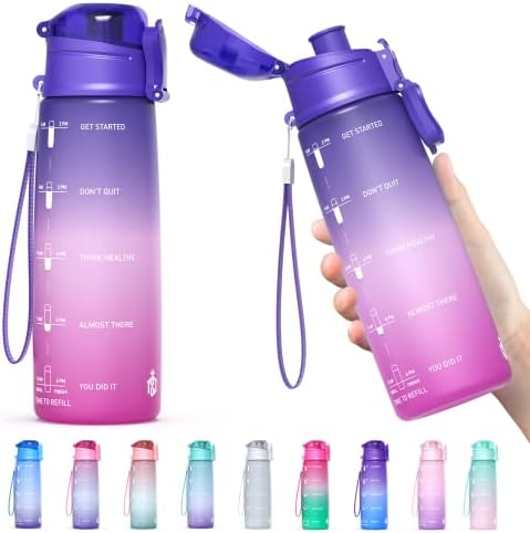 Y & 3 32oz Motivational Fitness Sports Water Bottle com marcador de tempo, BPA Tritan Plastic Free Tritan, top de