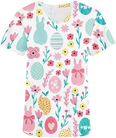 Camiseta de primeira linha floral para mulheres de manga curta Vescança do pescoço de luva curta Vestação de coelhinho
