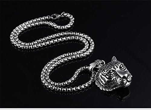 Pamtier Men's Stainless Aço Solid Tiger Head Pingente Chain Colar