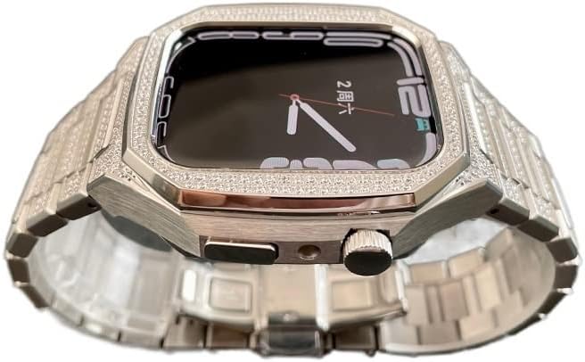 Kit de modificação de diamantes de 45 mm Kanuz para Apple Watch Band Mod Conjunto de 45 mm de aço inoxidável com cinta para iwatch Series 7 Accessoires
