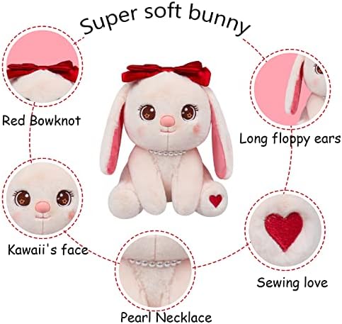 JDS da sorte 13,8 Toy de pelúcia de coelho fofo, Kawaii Rabbit Phyed Animal Plushie Pillow com Bowknot Soft Plush Doll Gifts For