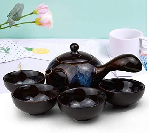 Viagem Conjunto de chá Tianmu Glazes Cerâmica Bules com 4 xícaras de chá, bolsa de pinça de toalha de bandeja