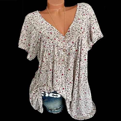 Womens V pescoço blusas elegantes tops florais soltos de verão de verão túnica casual top t-shirt shirt curta de manga curta camisetas de blusa na moda