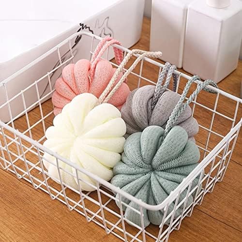 Tiputomi 4pcs Banho esponja de charros de chuveiro, bola de malha esfoliante de lavador de corpo macio em forma de flor fofa para mulheres e homens