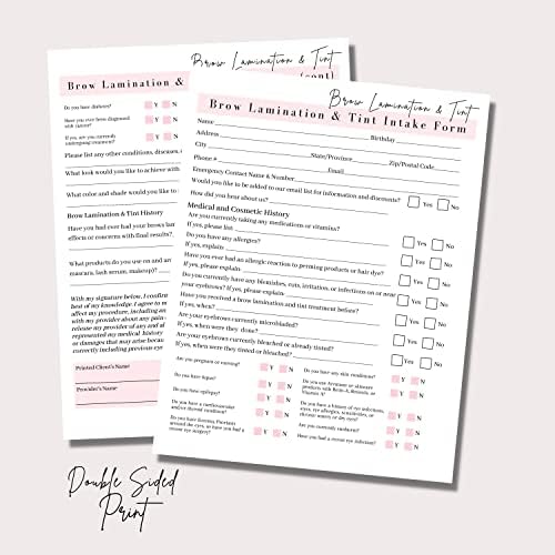 Formulário de Laminação e Ingestão de Brow e Ingestão de Tintores, Consentimento e Afterrodução | Downloads digitais para papel de