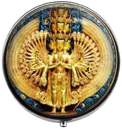 Caixa de comprimidos de estátua Avalokiteshvara, caixa de doces, estátua de mil jóias armadas de Avalokiteshvara, presente para