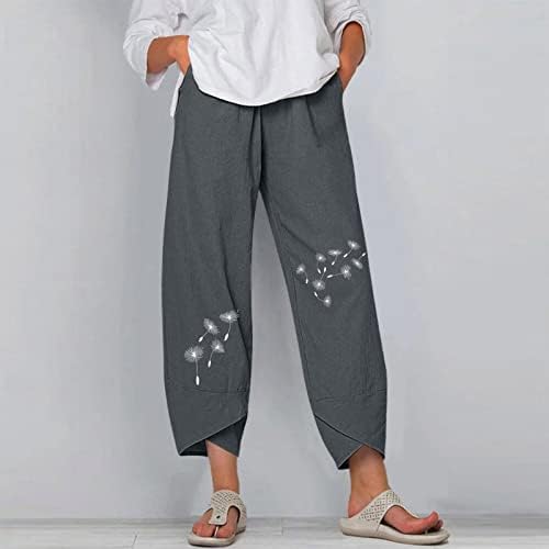 Calças cortadas para mulheres casuais casuais calças casuais de calças casuais de calça estampada elástica da cintura alta