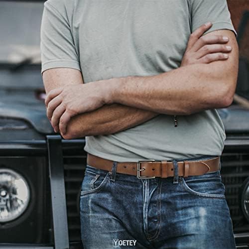 Yoetey Full Grein Leather Belt for Men | Casual da correia masculina 1 1/2 com couro de vaca | File o orifício oval de fivela