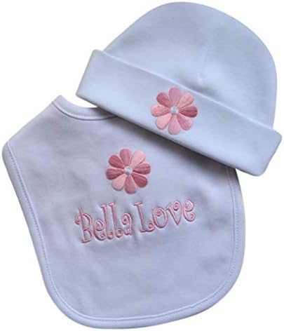 Babador personalizado babador com chapéu combinando com Daisy com nome personalizado novo conjunto de presentes de bebê