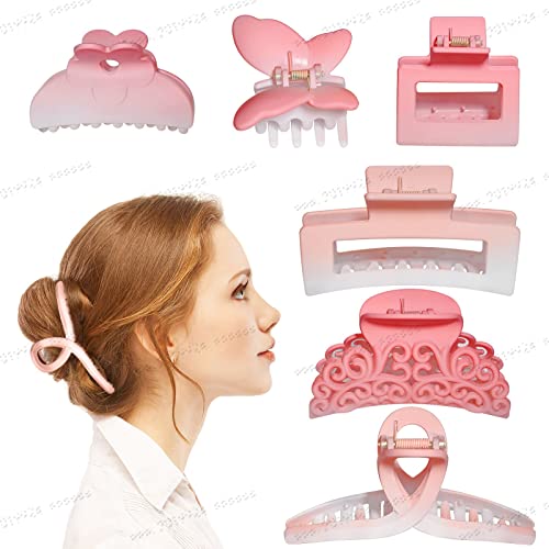 Qiraniyy rosa clipes de cabelo, 6 pacote de cabelo fofo para cabelos finos de 1,85 a 4,5 polegadas fosco de clipes de mandíbulas