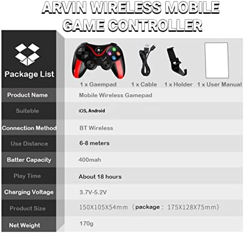 Arvin Wireless Game Controller para iOS & Android, Bluetooth Gamepad Joystick com porta -telefone para iPhone 14/13/12/11,