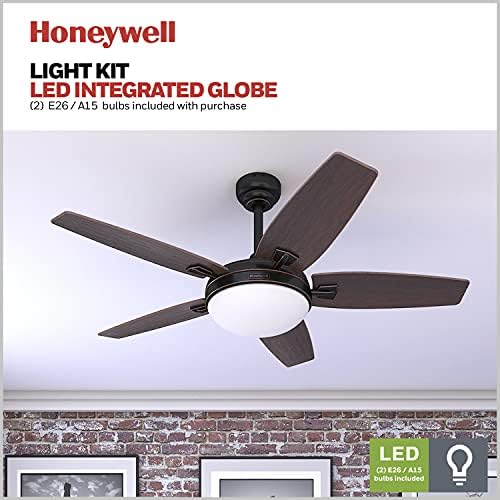 Fãs de teto Honeywell 50197 Carmel 48 Fã de teto contemporâneo com kit de luz integrado e controle remoto, cinco lâminas reversíveis