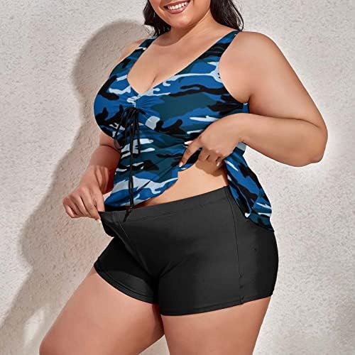 Baikutouan Blue Camouflage Plus Size Swimshith for Women Two Duas Pedaços de Tanho de Tardete Impresso