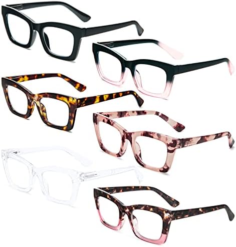 Reavee 3 pacote de óculos de leitura de estilo Oprah para mulheres bloqueio de luz azul, leitores de computador quadrado