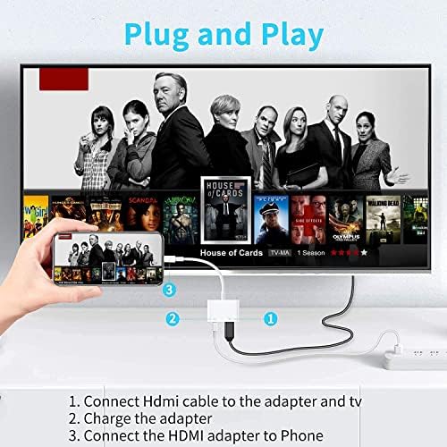 [Apple MFI Certified] Compatível com iPhone iPad iPod para HDMI Adaptador Digital AV 1080p Combate Conversor de tela Sync Sync Screen para iPhone 14/13/11/11/xr/8 Pro Max para TV Monitor Projector