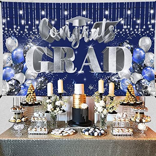 Decoração de festas de pano de fundo da faixa de graduação, turma de 2023 Balão de solteiro azul Balão de graduação