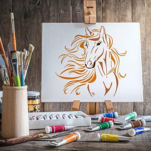 Fingerinspire Beautiful Horse Painty Estêncil 11.8x11,8 polegada Hollow Out Horse Horse Desenho Estêncil Reutilizável Estêncil