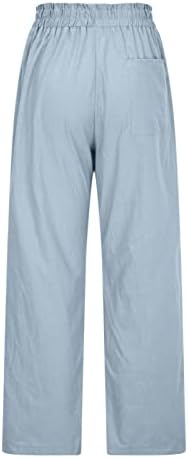 Calças elásticas da cintura salão feminino calças de linho de verão Capri Capri