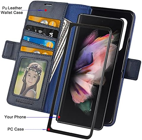 Malewolf Compatível com Samsung Galaxy Z Fold 3 Caso com Sionador de canetas S, Caixa de carteira de couro PU com porta
