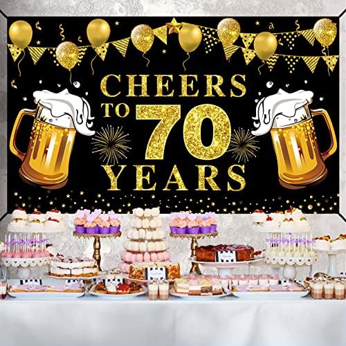 Grandes aplausos a 70 anos de suprimentos para festas de banner, ouro preto feliz 70º aniversário decorações de pano de