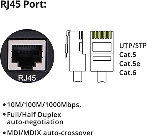 [2-PACK] Conversor de mídia de fibra de gigabit de modo único, fibra SMF para conversor Ethernet, porta 10/10/1000Mbps