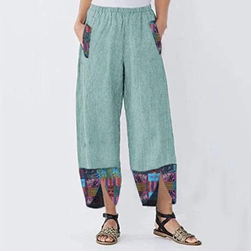 Calça de linho de algodão calças de verão casuais de verão com bolsos altas cintura calças de praia confortáveis ​​calças de