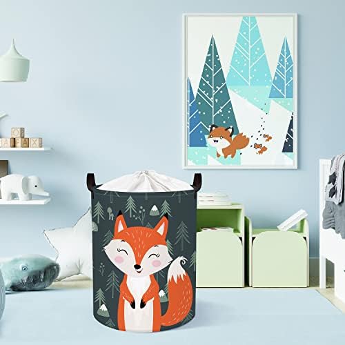 Clastyle 45L Smile Foxes Kids Laundry Cestas para o quarto Lavanderia à prova d'água colapsável cesto com cordão para brinquedos, 14,2 * 17,7 em