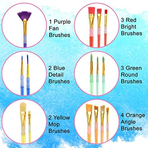 Pacote de valor de pintura de 15pcs para crianças, inclui 15 tipos diferentes de pincéis, cabelo colorido de nylon com caneta