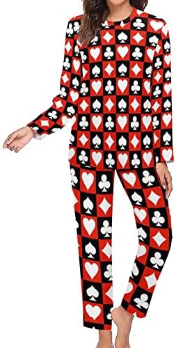 Cartão de pôquer Pijama feminina de palha de poker top e calça com bolsos