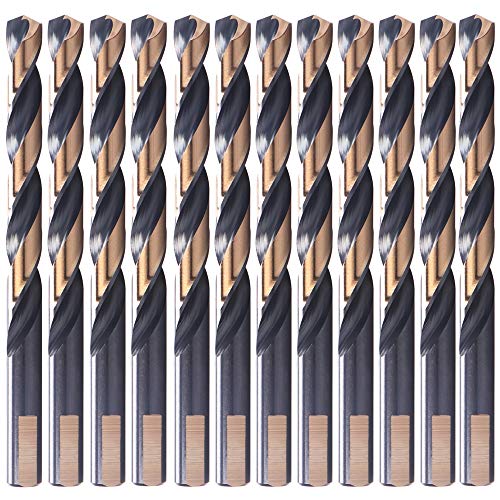 12 PCs, 1/4 , hss preto e dourado com broca de torção, broca de metal, ideal para perfuração em aço macio, cobre,