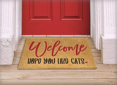 Bem -vindo, espero que você goste de gatos estêncil de estêncil por studior12 | Capacho de bricolage | Artesanato e tinta Funny Word