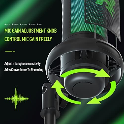 Gaming Mic USB RGB Computer Microfone e clípela no Mic Desk Stand Monitor de fone de ouvido MonoT Button Filtro Pop Filter